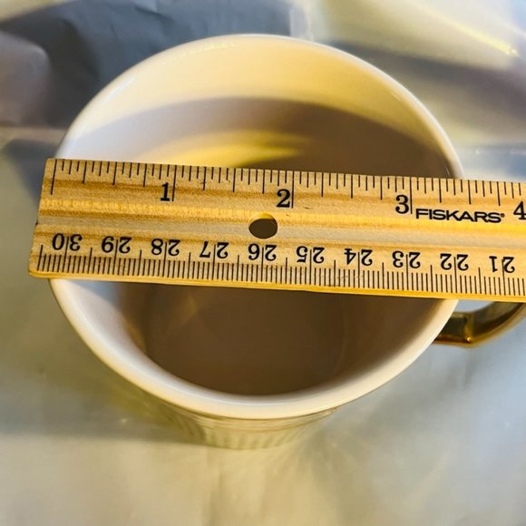 Anthropologie Home "Yours & Mine" Ceramic Cup Mug Ivory Blue Gold Set 2 Flaw - Picture 14 of 16